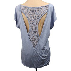 Threads 4 Thought Women's Sz L Purple Cap Sleeve Crochet Back Modal Top